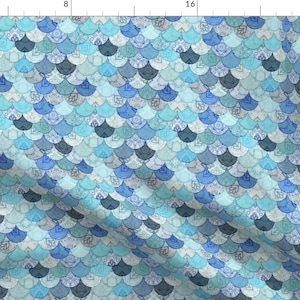 Mermaid Scale Fabric: Boho Ocean Blues Cotton Fabric