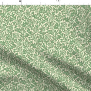 Sage Thistle Fabric - Thistle (Cream Green) By Studiofibonacci - Green Cottage Chic Cotton Fabric By The Yard With Spoonflower