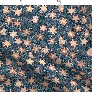 Gingerbread Fabric - Small Gingerbread Snowflakes Christmas Flowers By Matite - Gingerbread Decor Cotton Fabric By The Yard With Spoonflower