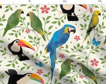 Tropical Bird Fabric - Birds And Blooms Exotic Parrots And Toucans By Mariafaithgarcia - Cotton Fabric by the Yard with Spoonflower