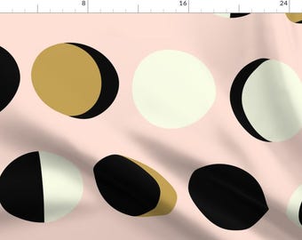 Blush Fabric - Mod Moons Blush Large Scale By Nadiahassan - Blush Black White Moon Phases Modern Cotton Fabric By The Yard With Spoonflower