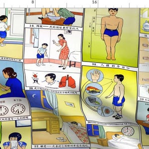 Retro Poster Fabric - 1959 Taiwan Public Health Poster By Mandamacabre - 1959 Retro Poster Asian Cotton Fabric By The Yard With Spoonflower