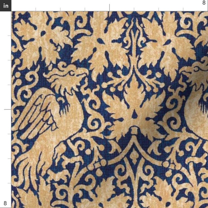 Victorian Fabric - Phoenix Damask 1a By Muhlenkott - Victorian Floral Damask Phoenix Gold Blue Cotton Fabric By The Yard With Spoonflower image 3