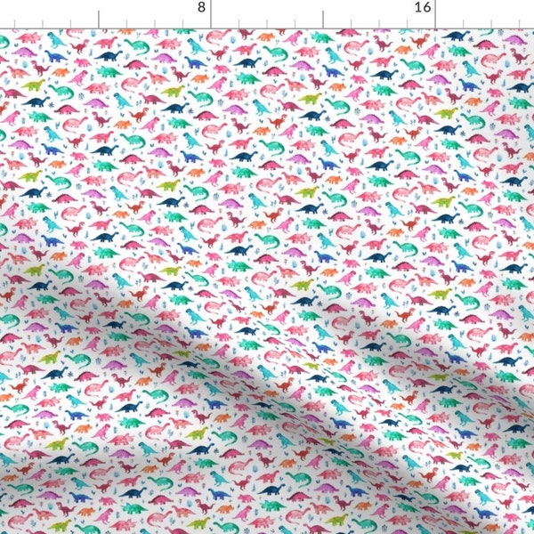 Teeny Colourful Dinosaurs Fabric - Extra Tiny Multicolored Dinos By Micklyn - Jurassic Playful Cotton Fabric By The Yard With Spoonflower