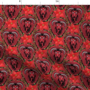 Christmas Horror Fabric - Krampus Poinsettia by flowers_n_fiends - Krampus Red Green Cryptid Poinsettia  Fabric by the Yard by Spoonflower