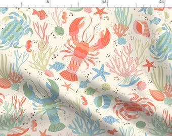 Pastel Nautical Fabric - Clawfully Busy by the_printed_square_studio - Whimsical Coastal Summer Beach Fabric by the Yard by Spoonflower