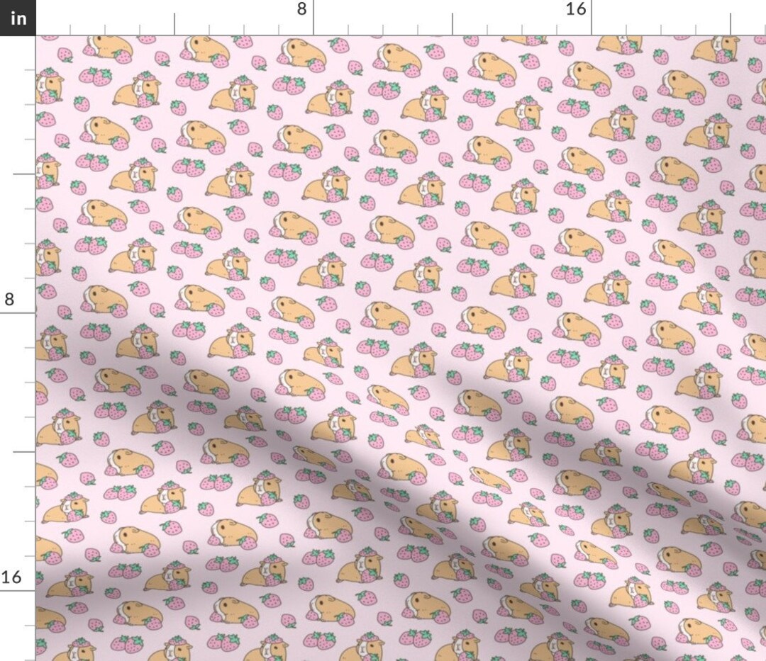 Guinea Pig Fabric Soft Pink Guinea Pig and Strawberries - Etsy