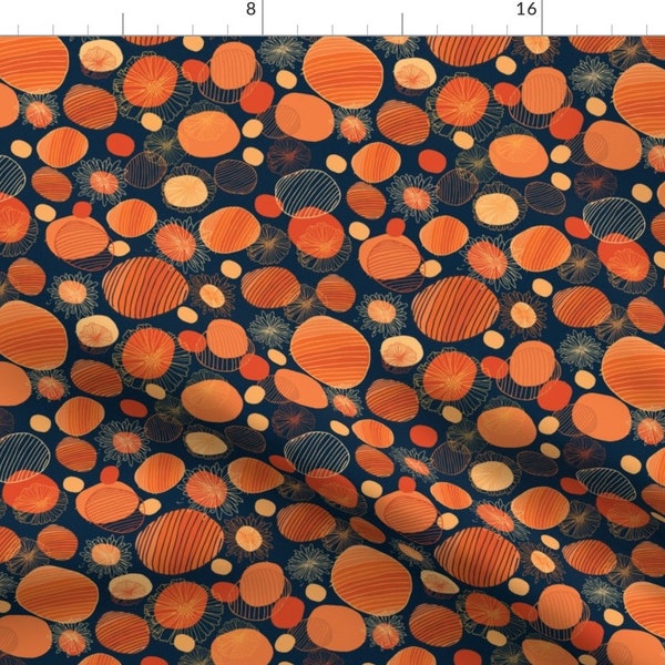 Orange Polka Dots Abstract Fabric - Little Bubble Retro 004-01 Ditsy By Allureweft - Blue Cotton Fabric By The Yard With Spoonflower