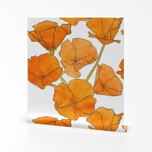 California Poppy Removable Peel and Stick Wallpaper - Watercolor Floral Orange - Wall Art Wall Decor - Poppy Large Scale by studiodena