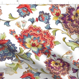 Floral Fabric - Vintage Chintz White By Chicca Besso - Vintage Colorful Floral Modern Home Decor Cotton Fabric By The Yard With Spoonflower