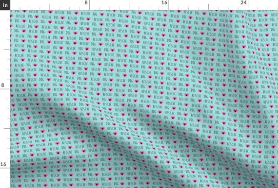 Adopt Fabric - Rescue Dog Hearts Fabric Blue By Petfriendly - Adopt Rescue Dog Heart Aqua Pink Cotton Fabric By The Yard With Spoonflower