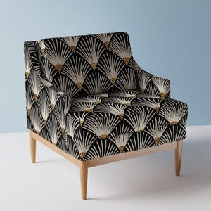 Art Deco Upholstery Fabric- Charleston by amy_maccready - 1920s Fans Black Cream Gold Geometric Elegant  Fabric By The Yard With Spoonflower
