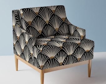 Art Deco Upholstery Fabric- Charleston by amy_maccready - 1920s Fans Black Cream Gold Geometric Elegant  Fabric By The Yard With Spoonflower