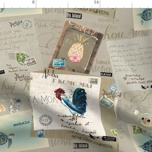 Vintage Postcards Vacation Fabric - From Hawaii With Aloha By Hunnellekari - Vintage Postcards Cotton Fabric By The Yard With Spoonflower