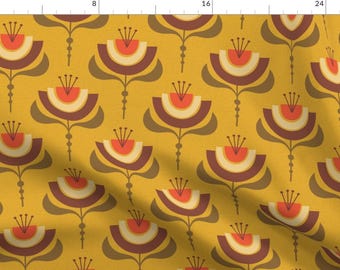Modern Autumn Fabric - Fall Flower Garden By Studiojenny - Mid Century Scandi Geometric Earthy Cotton Fabric By The Yard With Spoonflower