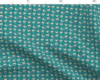 Holiday Pugs Fabric - Pug Christmas Fabric Ornaments Teal - Small By Petfriendly - Christmas Dog Cotton Fabric By The Yard With Spoonflower