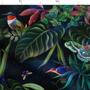 Tropical Jungle Fabric - Tropical Paradise by olgasoi007 - Maximalist Butterflies Birds Wallpaper Jungle Fabric by the Yard by Spoonflower