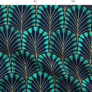 Deco Fans Fabric - Jacques by amy_maccready - Blue Geometric Art Deco 1920s 20s Geo Peacock Inspired Teal Fabric by the Yard by Spoonflower