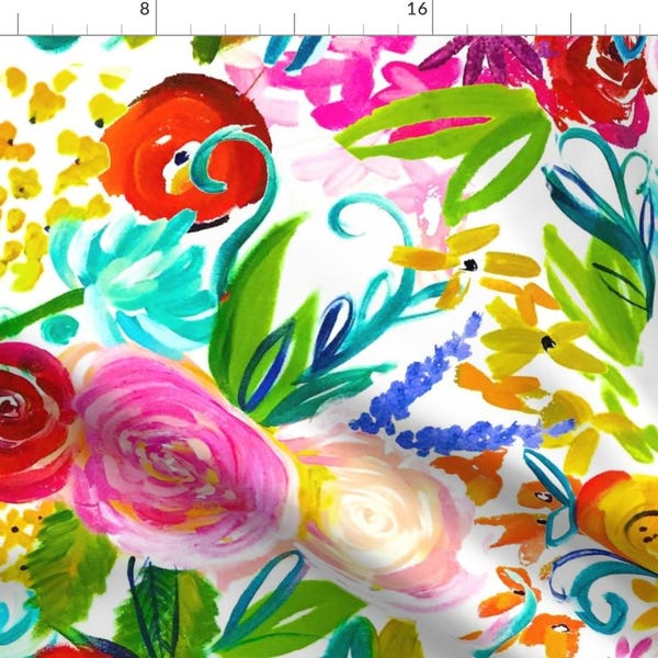 Tela para ropa con flores llamativas y brillantes: tela floral de verano neón de theartwerks: tela para ropa con acuarela y flores de verano de Spoonflower