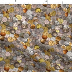 Steampunk Fabric - Victorian Era Coins By Joyfulrose - Steampunk Vintage Coins Gold Copper Silver Cotton Fabric By The Yard With Spoonflower