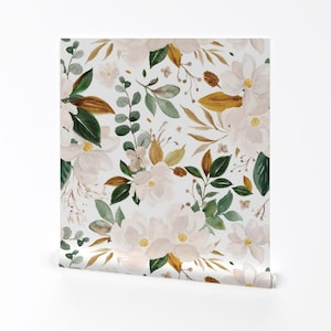 Romantic Magnolia Removable Peel and Stick Wallpaper - Oversized Flowers - Wall Art Wall Decor - Magnolia Floral by karolina_papiez