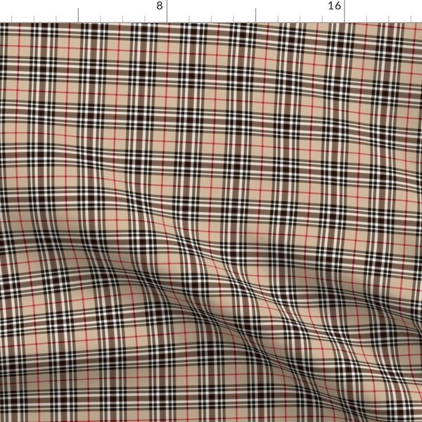 Tan Fabric - Southdown Tartan by weavingmajor -  Black White Plaid Red Beige Tartan Scottish Southdown Fabric by the Yard by Spoonflower