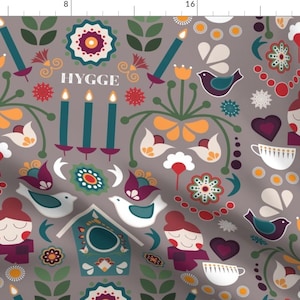 Scandinavian Fabric - The Hygge Homely House By Lydesign - Scandi Folk Art Winter Cozy Home Decor Cotton Fabric By The Yard With Spoonflower