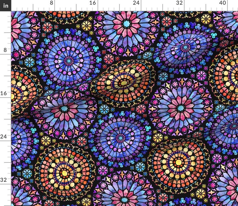 Stained Glass Fabric Painted Rose Windows multicolored Etsy