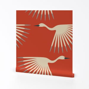 1920er Art Deco Tapete - Art Deco Kraniche By Katerees - Roaring 20s Trending Birds Abnehmbare selbstklebende Tapetenrolle von Spoonflower