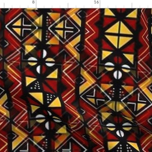 Africa Tribal Geometric Pattern Fabric - Agbaba Print By Floramoon - Africa Geometric Red Stripes Cotton Fabric By The Yard With Spoonflower