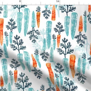 Farm To Tea Towel Carrots Fabric - Carrot Tea Towel Blue And Orange By Adenaj - Farm To Tea Towel Cotton Fabric By The Yard With Spoonflower