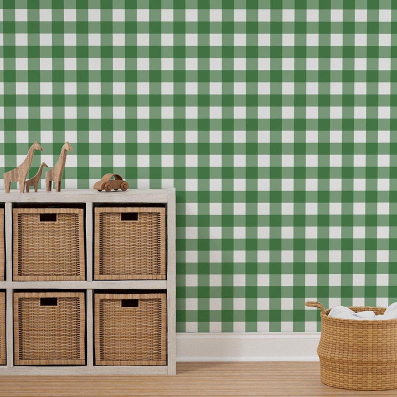 Green Check Wallpaper Check Kelly by Etsy