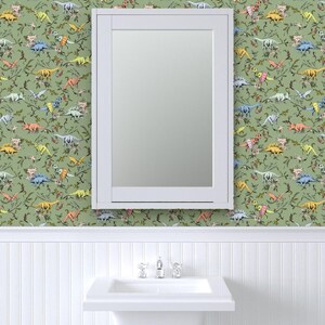 Dinosaur Wallpaper - Dino Dancer Dusk By Pattern State - Green Dinosaur Custom Printed Removable Self Adhesive Wallpaper Roll by Spoonflower image 8