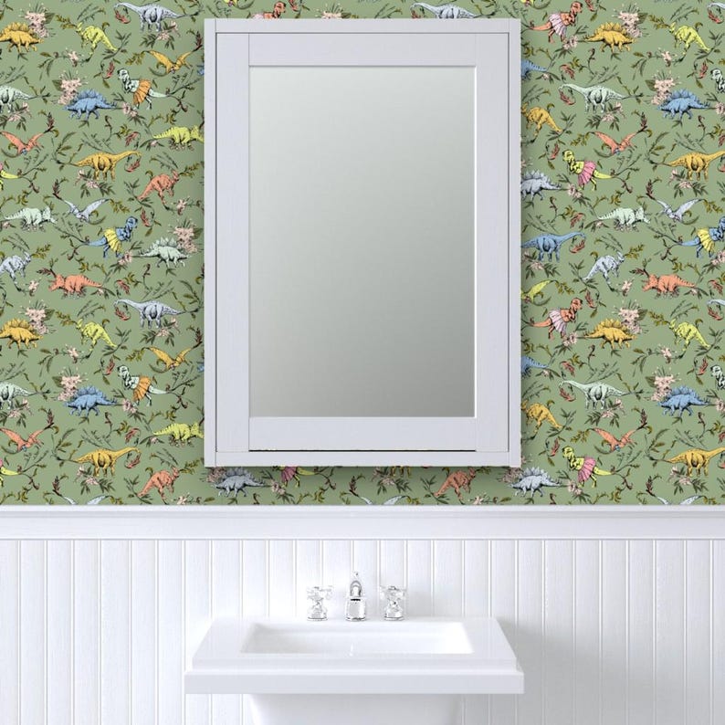 Dinosaur Wallpaper - Dino Dancer Dusk By Pattern State - Green Dinosaur Custom Printed Removable Self Adhesive Wallpaper Roll by Spoonflower image 8
