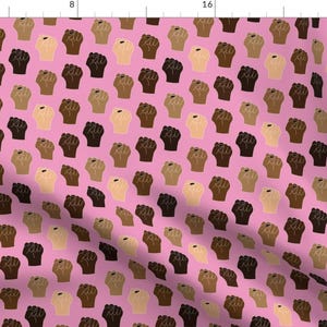 BLM Fabric - Black Lives Matter By Ashleysummersdesign - Pink Fist Unity Diversity POC Community Cotton Fabric By The Yard With Spoonflower