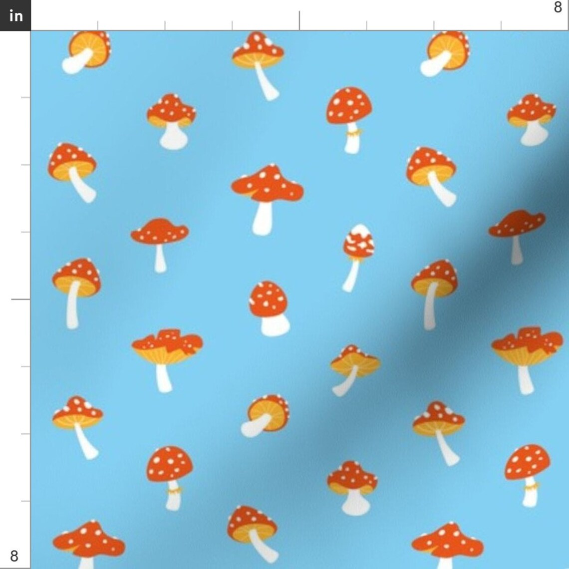 Kawaii Mushrooms on Blue Fabric Mushroom Toadstool Blue by Etsy