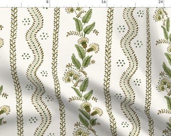 Garden Stripe Fabric - Cream Emma Stripe by danika_herrick - Neutral Vintage Floral Brown And Greens Fabric by the Yard by Spoonflower