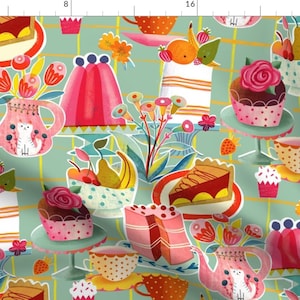 Whimsical Fabric - Sweet Treats Medium by miraparadies - Desserts Cupcake Sugar Cake Pie Baked Goods Cats Fabric by the Yard by Spoonflower