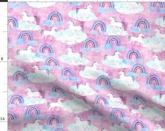 Unicorn Fabric - Rainbows Unicorns Pink By Schatzibrown - Unicorn Rainbow Mystical Girl Nursery Cotton Fabric By The Yard With Spoonflower