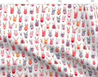 Reindeer Fabric - Winter Reindeers By Ninola-Design - Painterly Holiday Christmas Snow Deer White Cotton Fabric By The Yard With Spoonflower