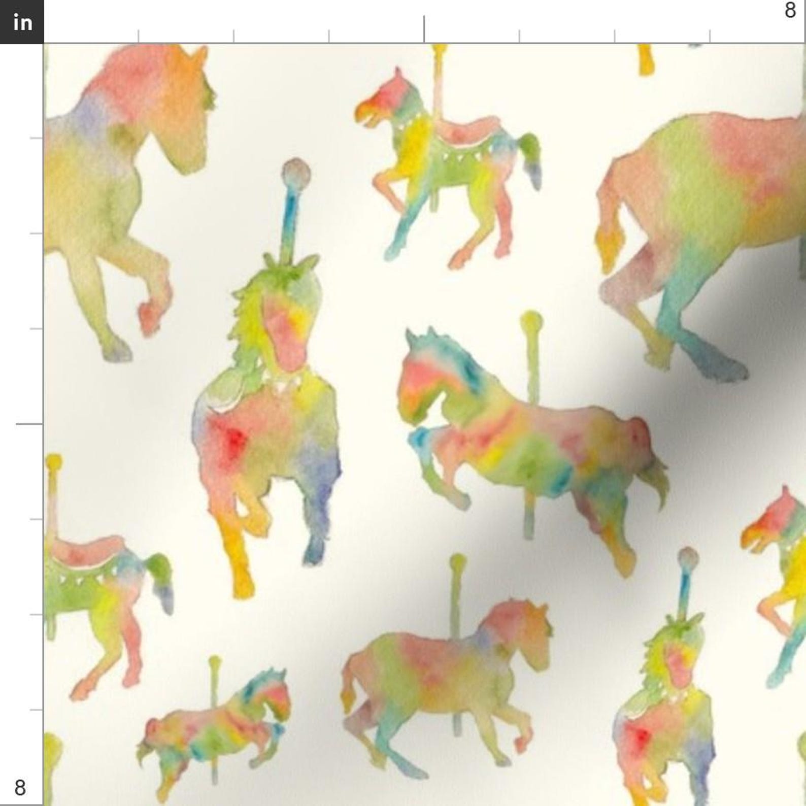Watercolor Carousel Fabric - the Carousel by Momshoo - Rainbow ...