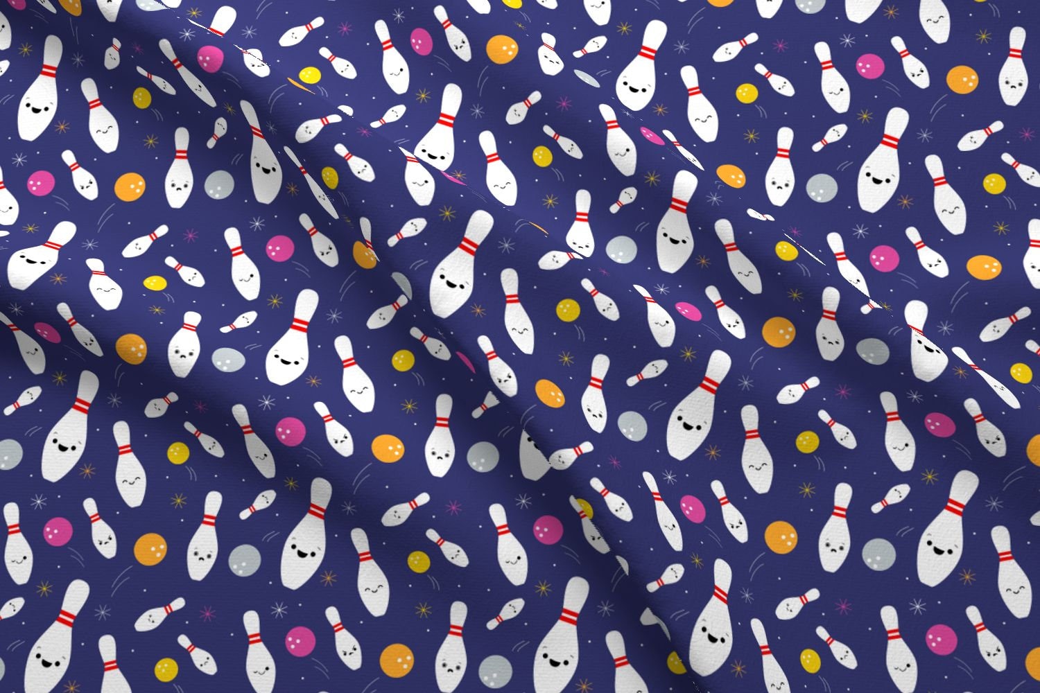 Bowling Fabric Happy Bowling Party Dark Blue By Clayvision Etsy