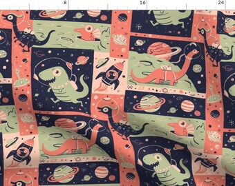 Space Fabric - Space Dinos by monika_suska - Dinos Dinosaur Astronaut Planets Rocket Moon Kids Kids Room  Fabric by the Yard by Spoonflower