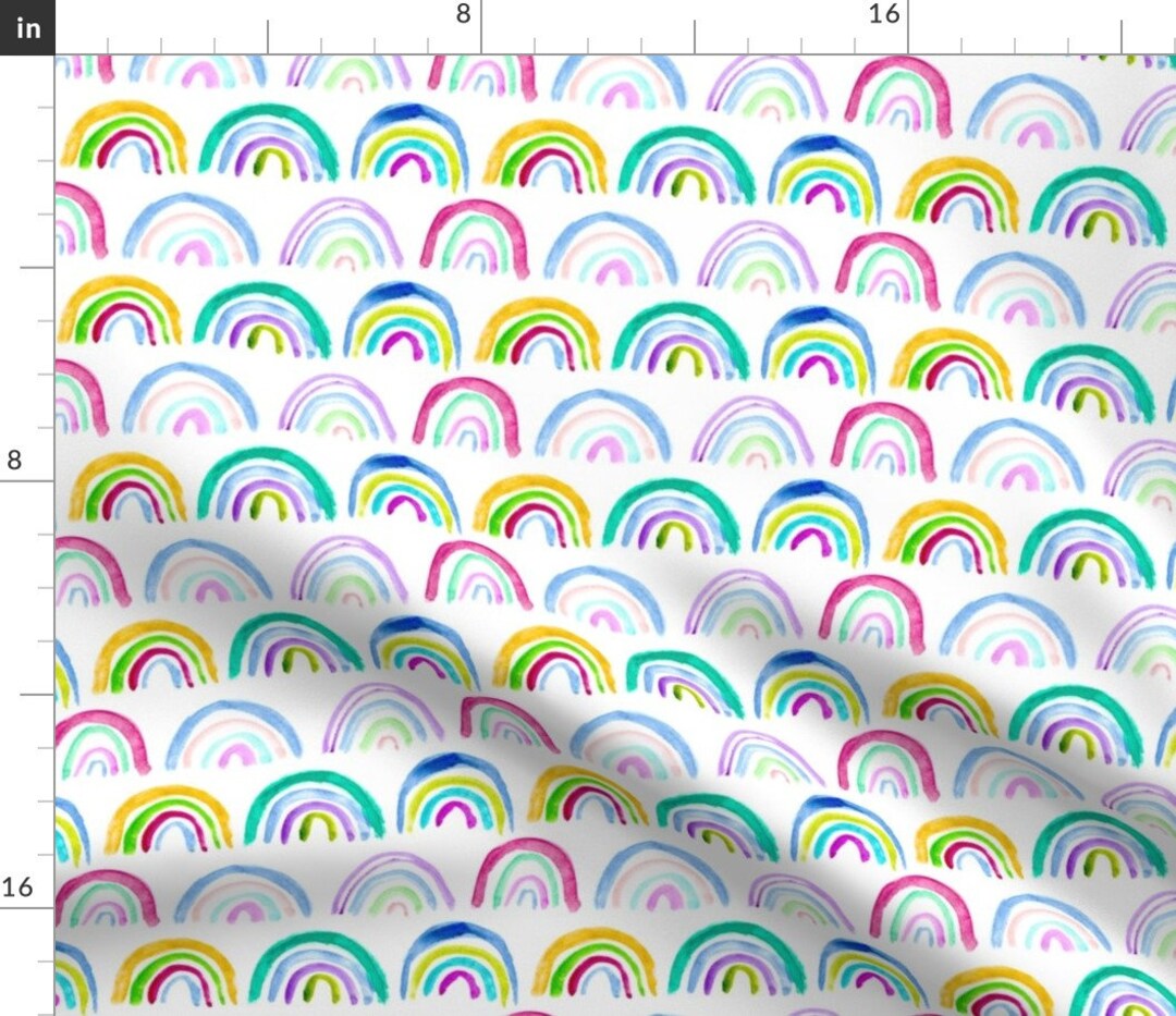 Watercolor Rainbow Fabric Rainbow Gold and Mint Etsy