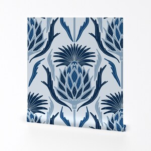 Thistle Wallpaper - Thistle, Classic Blue By Katie Hayes - Blue White Custom Printed Removable Self Adhesive Wallpaper Roll by Spoonflower