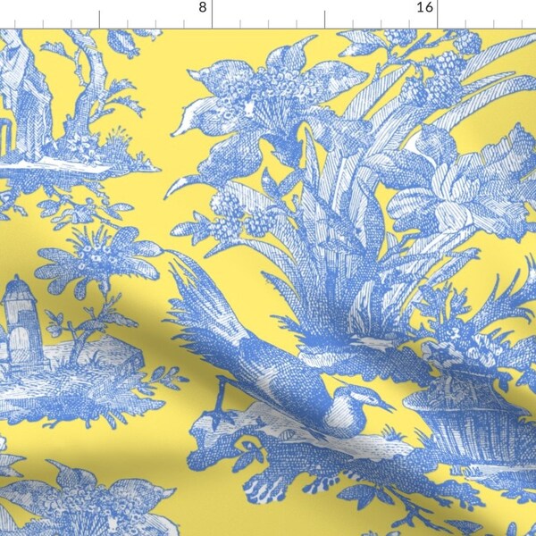 Citron Yellow Fabric - Chinoiserie Toile Provence by peacoquettedesigns - Lemon Vintage Style Toile Fabric by the Yard by Spoonflower