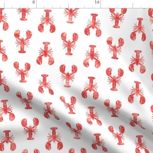Lobster Fabric - Red Lobster Fabric By Littlearrowdesign - Watercolor Lobster Ocean Beach Decor Cotton Fabric By The Yard With Spoonflower