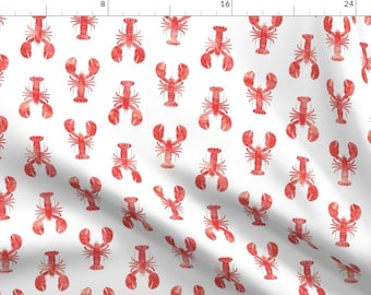 Lobster Fabric - Red Lobster Fabric By Littlearrowdesign - Watercolor Lobster Ocean Beach Decor Cotton Fabric By The Yard With Spoonflower