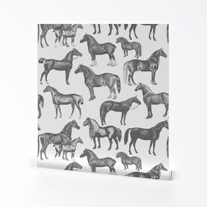 Horse Wallpaper - Horse Large Print Black And White By Ponymacaroni - Custom Printed Removable Self Adhesive Wallpaper Roll by Spoonflower