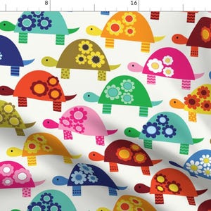 Reptilia Fabric - Brightly-Colored Tortoises By Twigged - Reptile Turtles Beach Kids Colorful Cotton Fabric By The Yard With Spoonflower
